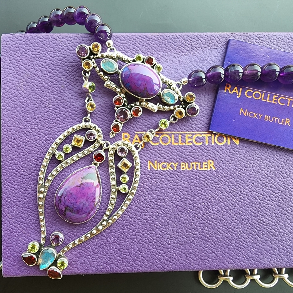 NICKY BUTLER RAJ Limited #35/75 Multi Gemstone NB Necklace 925 Sterling Silver - Picture 3 of 14